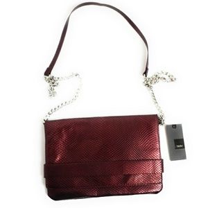 Medium Burgandy Faux Snake Skin Purse Cross Strap
